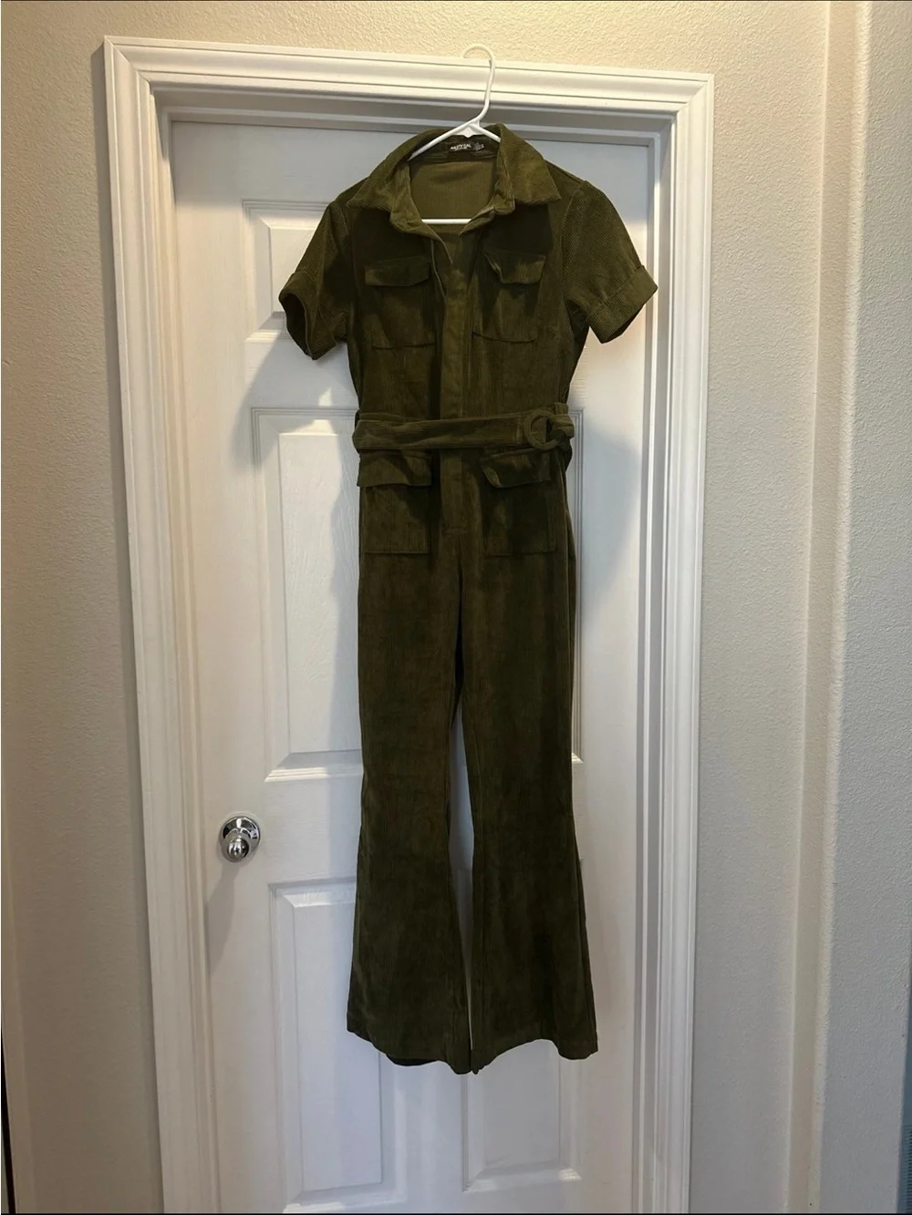 Nasty Gal Olive Utility Short-Sleeve Jumpsuit with Belt - Picture 2 of 6